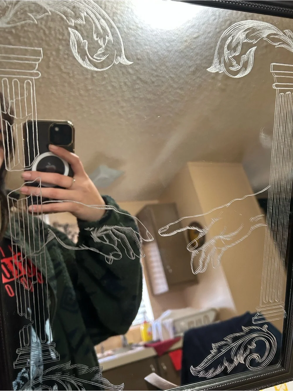 Decorative Hand-Illustration Wall Mirror - Clear Glass